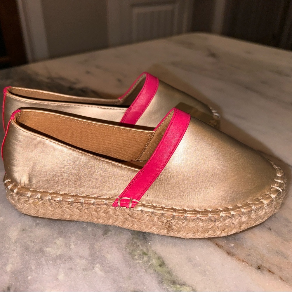 Gold and Pink Espadrille Flats — Women's Slip-On Espadrilles - Picture 5 of 9